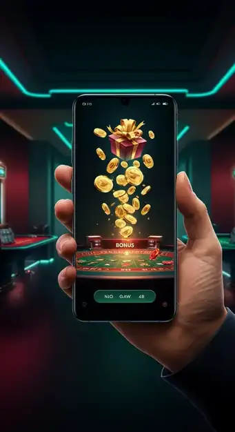 Joueur satisfait recevant un gros bonus sur une machine à sous futuriste de Casinozer, avec des tours gratuits et un cashback VIP.